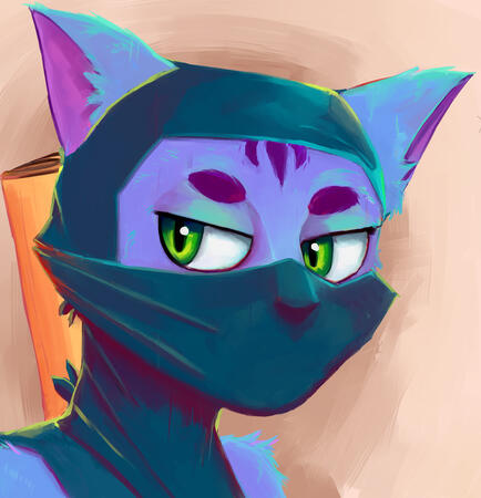 Storme the Cat cosplaying as the Ninja from The Messenger, commissioned from Babushka